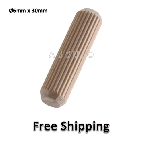6mm x 30mm Fluted Wooden Dowel Pin