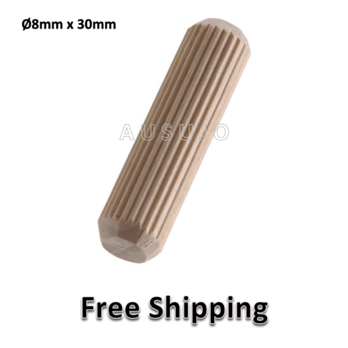 8mm x 30mm Fluted Wooden Dowel Pins