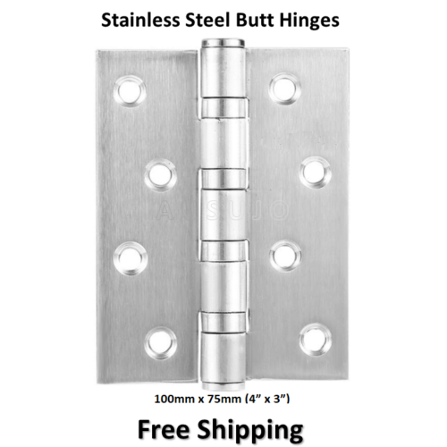 Free Shipping: Stainless Steel 100mm X 75mm / 4″X3″ Butt Door Hinges Ball Bearing