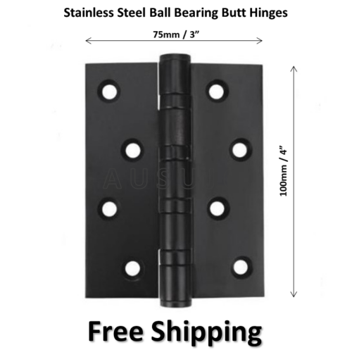 Free Shipping: Black Stainless Steel 100mm X 75mm / 4″ X 3″ Butt Door Hinges Ball Bearing