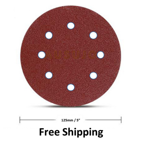 Free Shipping: 125mm / 5″ 8 hole Sanding Discs 40 – 2000 Grit Hook Loop