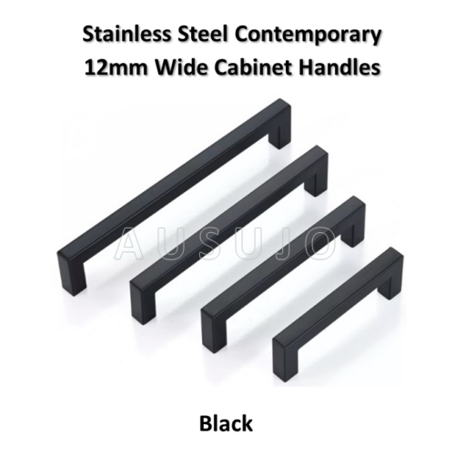 Urban 12mm Stainless Steel Black Kitchen Cabinet Door Drawer Square Handles