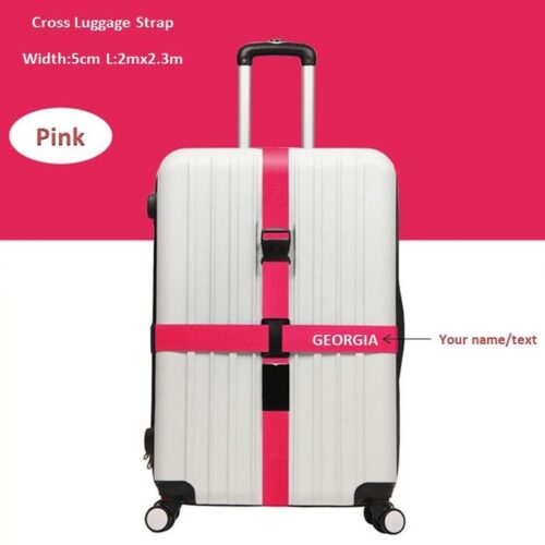 Pink Personalised Embroidered Cross Luggage Strap