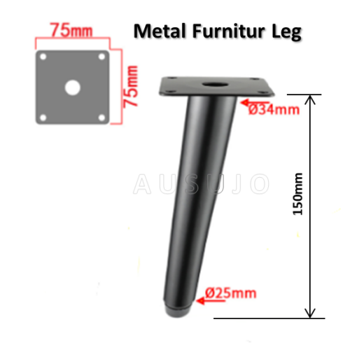 150mm Black Angled Tapered Metal Furniture Leg