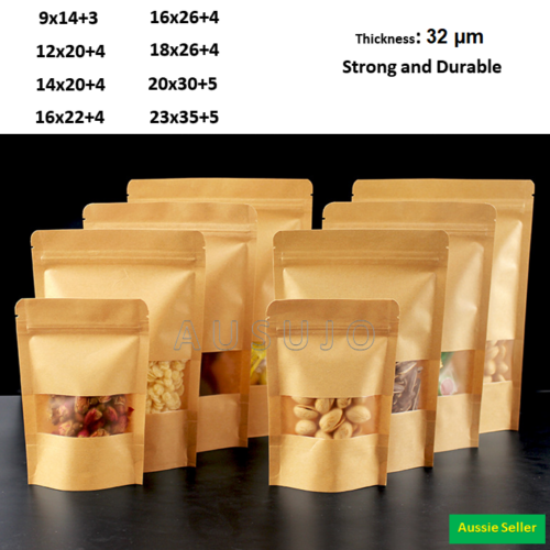 Free Shipping: 16cmx22cm+4cm: Kraft Paper Bags Stand Up Zip Lock Pouches