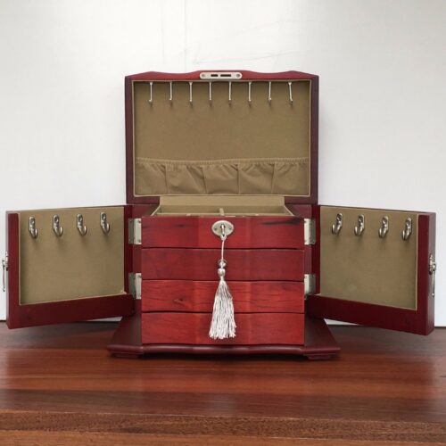 Quality Wooden Jewellery Box with 2 Swing Doors, Lock and Key 260mm Wide