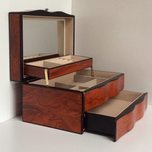 Quality Large Wooden Semi Automatic Jewellery Box with Mirror 290mm Wide
