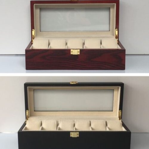 Wooden Glass Top Watch Box in Red or Matte Black