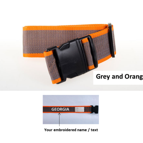 Grey and Orange Personalised Embroidered 2m Luggage Strap