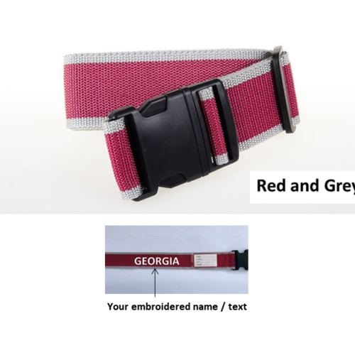 Red and Grey Personalised Embroidered 2m Luggage Strap