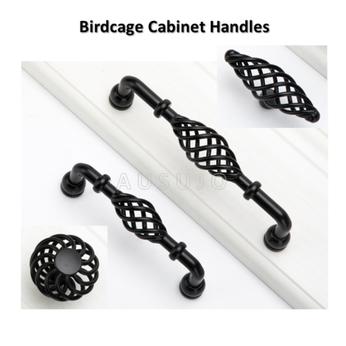 Black Vintage Birdcage Twist Spiral Door Drawer Handle Pull French Provincial