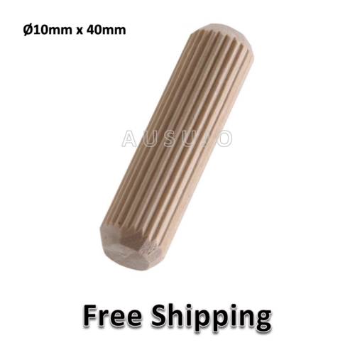 10mm x 40mm Fluted Wooden Dowel Pin