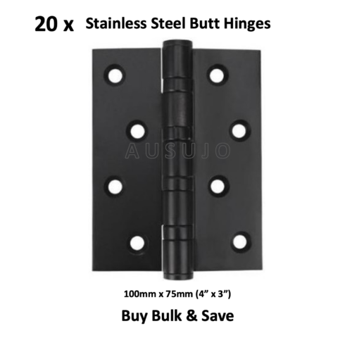 20 x Black Stainless Steel 100mm X 75mm / 4″ X 3″ Butt Door Hinges Ball Bearing