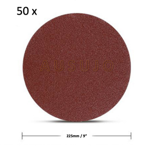 50 x 225mm / 9″ 40 – 320 Grit Round Sanding Disc Hook Loop