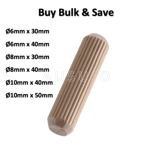 Bulk Buy: 6mm 8mm 10mm Fluted Wooden Dowel Pin