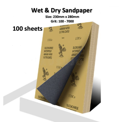 100 Sheets: 230mm x 280mm Sandpaper Wet and Dry 120 – 2000 Grit